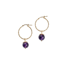 Ladda upp bild till gallerivisning, Sparkling creole amethyst gemstone earrings with detail is 18k gold plated sterling silver. Perfect for party and office outfit to keep the vibe high
