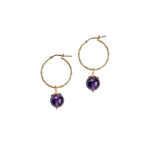 Sparkling creole amethyst gemstone earrings with detail is 18k gold plated sterling silver. Perfect for party and office outfit to keep the vibe high