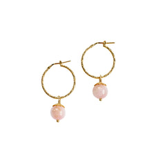 Load image into Gallery viewer, Sparkling creole kunzite gemstone earrings with detail is 18k gold plated sterling silver. Perfect for party and office outfit to keep the vibe high
