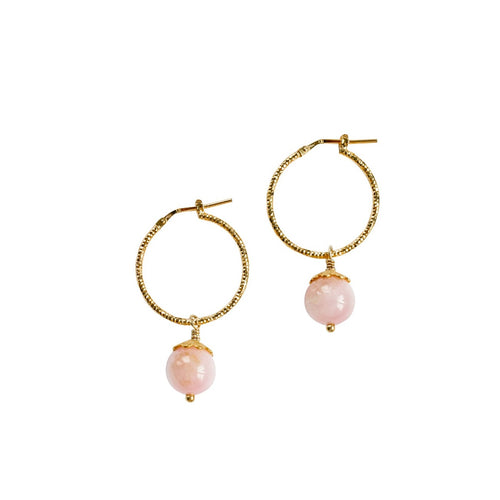 Sparkling creole kunzite gemstone earrings with detail is 18k gold plated sterling silver. Perfect for party and office outfit to keep the vibe high
