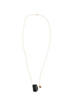Load image into Gallery viewer, Black tourmaline necklace with 80 cm long chain. Details in 18k gold plated sterling silver.
